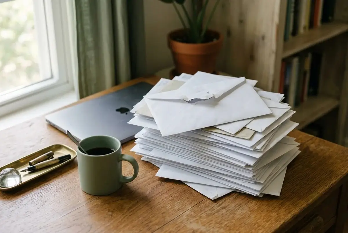 Pile de courrier administratif non ouvert, illustrant la phobie administrative
